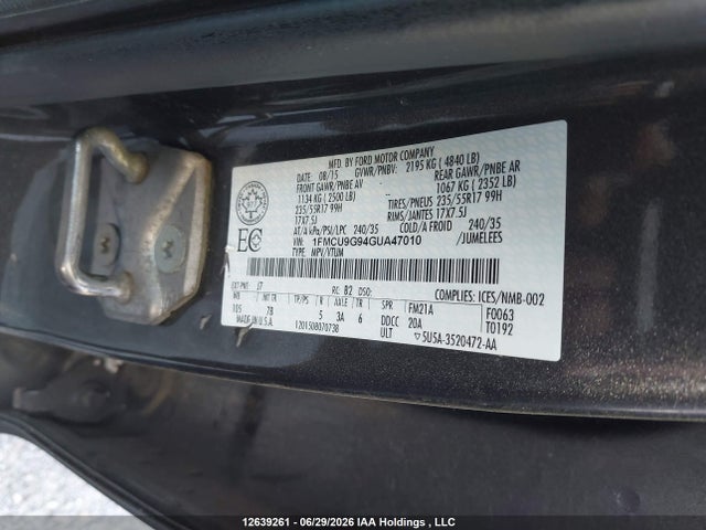 Продажа на аукционе авто 2016 Ford Escape Se, vin: 1FMCU9G94GUA47010, номер лота: 12639261