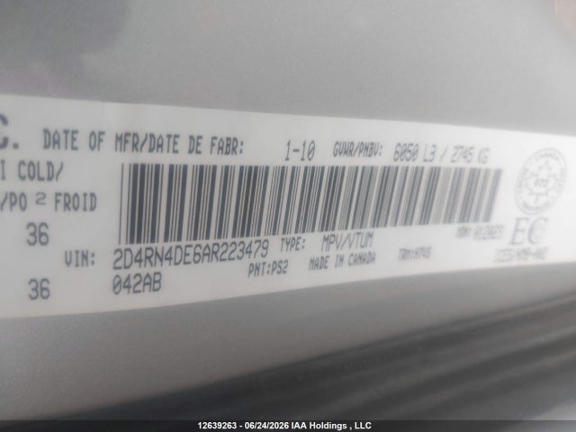 12639263 :رقم المزاد ، 2D4RN4DE6AR223479 vin ، 2010 Dodge Grand Caravan مزاد بيع