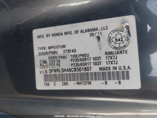 2012 Honda Odyssey Ex მანქანა იყიდება აუქციონზე, vin: 5FNRL5H46CB501807, აუქციონის ნომერი: 12639265