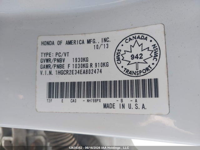 Продаж на аукціоні авто 2014 Honda Accord Lx, vin: 1HGCR2E34EA802474, номер лоту: 12635352