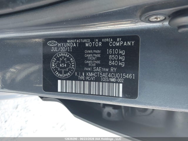12639290 :رقم المزاد ، KMHCT5AE4CU015461 vin ، 2012 Hyundai Accent Gls/gs مزاد بيع