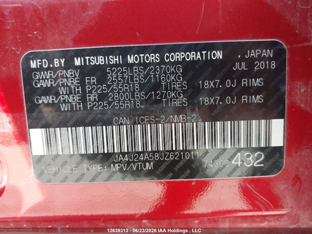 2018 Mitsubishi Outlander Phev Gt/se მანქანა იყიდება აუქციონზე, vin: JA4J24A58JZ621011, აუქციონის ნომერი: 12639313