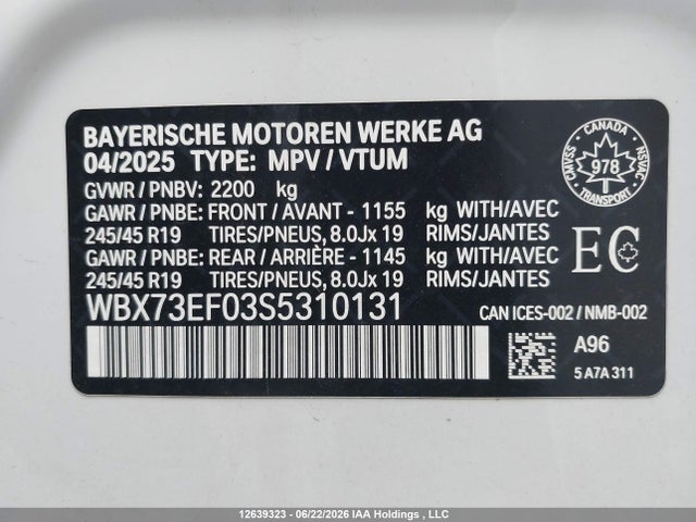 12639323 :رقم المزاد ، WBX73EF03S5310131 vin ، 2025 Bmw X1 Xdrive28i مزاد بيع