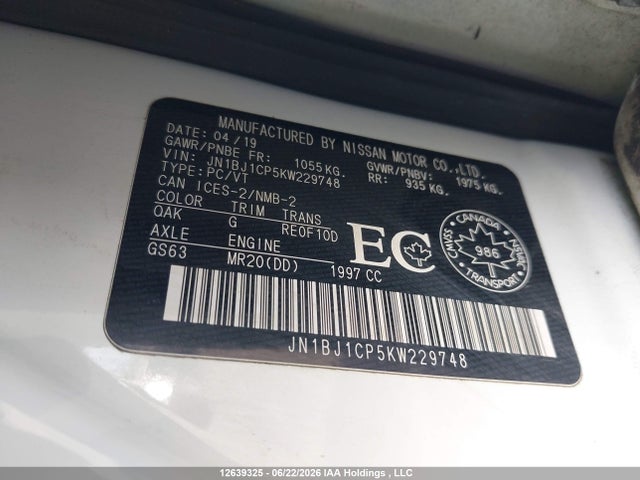 12639325 :رقم المزاد ، JN1BJ1CP5KW229748 vin ، 2019 Nissan Rogue Sport S/sv/sl مزاد بيع