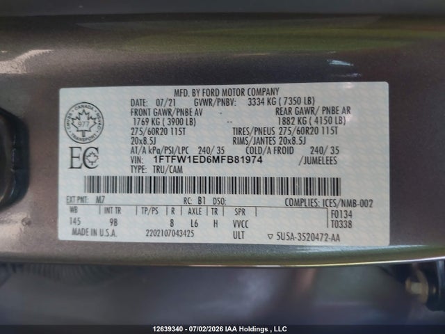 Ford FORD 2021 1FTFW1ED6MFB81974 Image 18