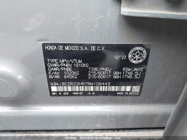 12639341 :رقم المزاد ، 3CZRZ2H57RM106443 vin ، 2024 Honda Hr-v Sport-b مزاد بيع