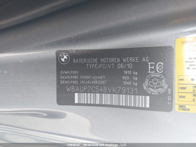 12639347 :رقم المزاد ، WBAUP7C54BVK79131 vin ، 2011 Bmw 128i مزاد بيع