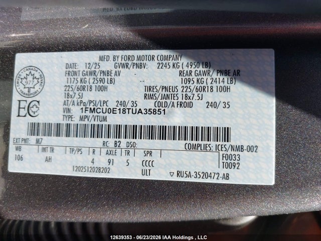 Ford Escape Phev 2026 1FMCU0E18TUA35851 Image 9