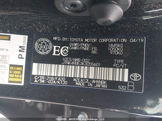 Toyota Corolla 2019 JTNK4RBE3K3055601 Image 9