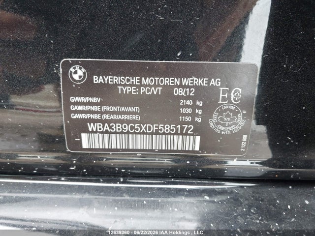 12639360 :رقم المزاد ، WBA3B9C5XDF585172 vin ، 2013 Bmw 335 Xi مزاد بيع