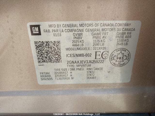 Chevrolet EQUINOX LT 2018 2GNAXJEV3J6259222 Image 9