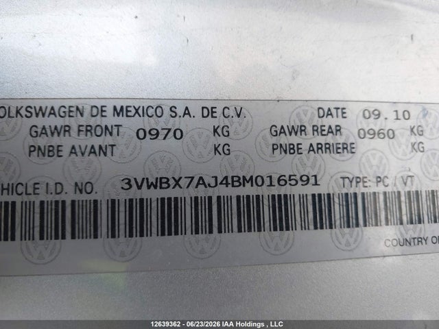 Продажа на аукционе авто 2011 Volkswagen Jetta Se, vin: 3VWBX7AJ4BM016591, номер лота: 12639362