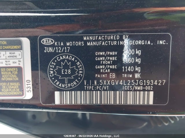 Продажа на аукционе авто 2018 Kia Optima Sxl Turbo, vin: 5XXGV4L25JG193427, номер лота: 12639367