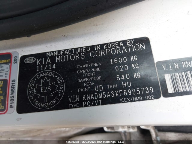2015 Kia Rio Ex/lx/lx+/sx მანქანა იყიდება აუქციონზე, vin: KNADM5A3XF6995739, აუქციონის ნომერი: 12639368