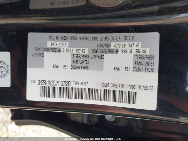 12639397 :رقم المزاد ، 3MZBN1W30JM167830 vin ، 2018 Mazda 3 Grand Touring مزاد بيع