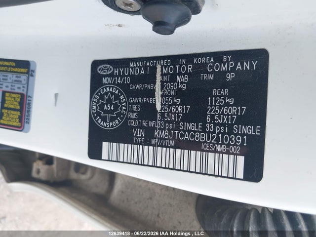 Продажа на аукционе авто 2011 Hyundai Tucson Gl/gls, vin: KM8JTCAC8BU210391, номер лота: 12639418