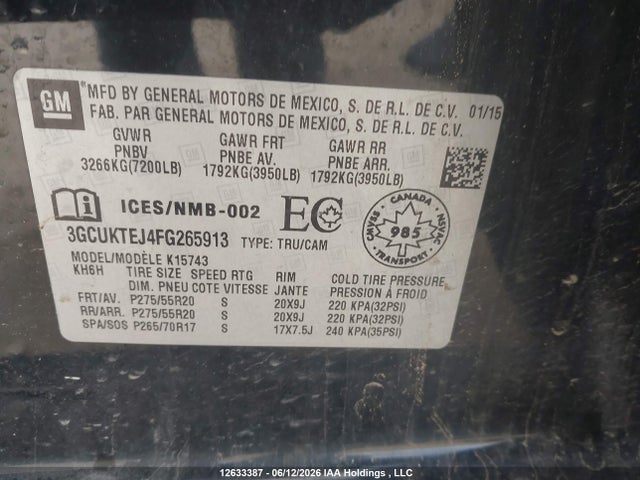 Продажа на аукционе авто 2015 Chevrolet Silverado 1500 High Country, vin: 3GCUKTEJ4FG265913, номер лота: 12633387