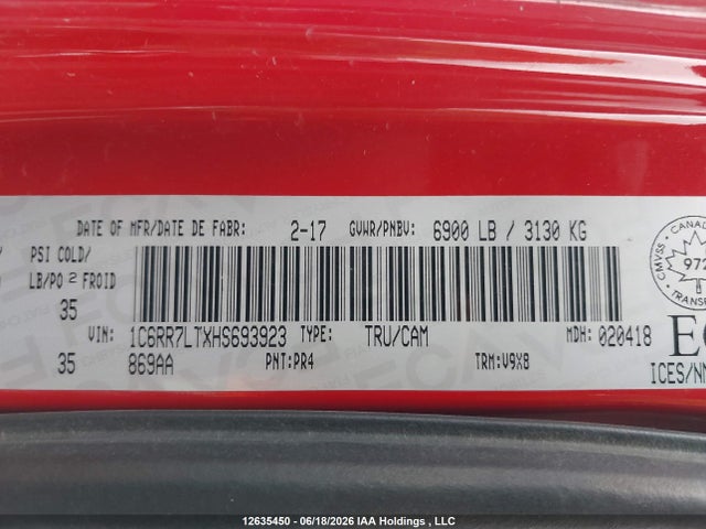 RAM 1500 Slt 2017 1C6RR7LTXHS693923 Image 9
