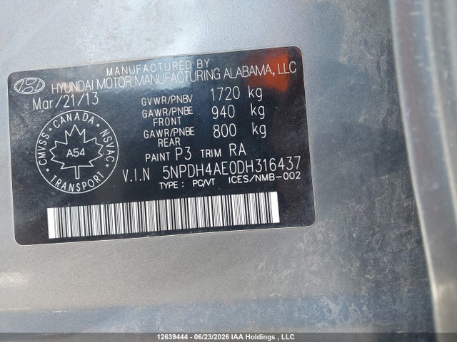 2013 Hyundai Elantra Gl მანქანა იყიდება აუქციონზე, vin: 5NPDH4AE0DH316437, აუქციონის ნომერი: 12639444