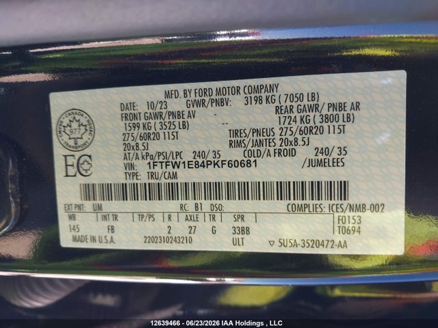 Ford F150 Supercrew 2023 1FTFW1E84PKF60681 Image 9