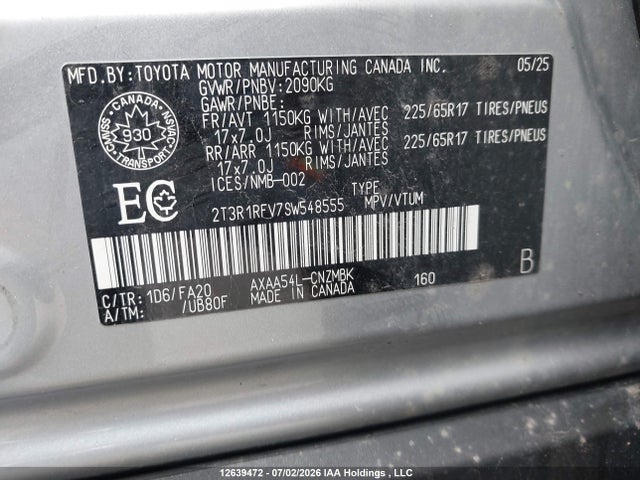 2025 Toyota Rav4 Xle/xle Premium მანქანა იყიდება აუქციონზე, vin: 2T3R1RFV7SW548555, აუქციონის ნომერი: 12639472