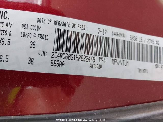 Dodge Grand Caravan Se 2017 2C4RDGBG1HR822449 Image 9