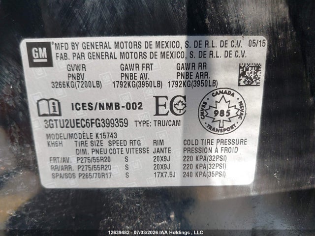 GMC Sierra 1500 Sle 2015 3GTU2UEC6FG399359 Image 9