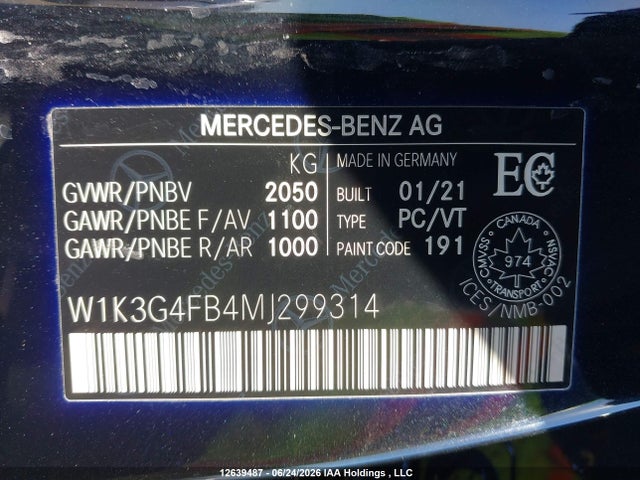 Aukcja sprzedaży 2021 Mercedes-benz A 220 4matic, vin: W1K3G4FB4MJ299314, numer aukcji: 12639487