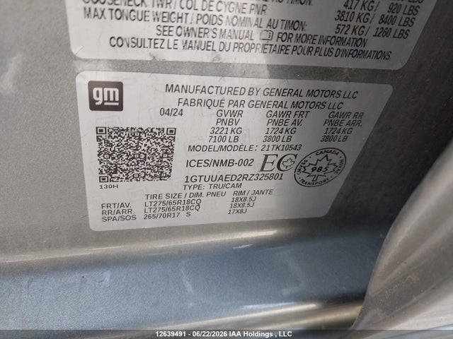 Продаж на аукціоні авто 2024 Gmc Sierra K1500, vin: 1GTUUAED2RZ325801, номер лоту: 12639491