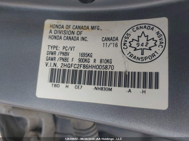 Honda Civic Ex 4dr 2017 2HGFC2F86HH005870 Image 9