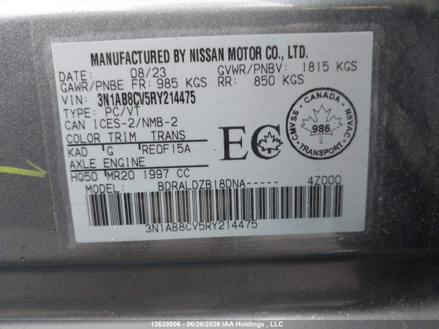 Aukcja sprzedaży 2024 Nissan Sentra Sv, vin: 3N1AB8CV5RY214475, numer aukcji: 12639506