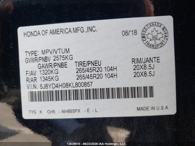 Acura Mdx A-spec/elite 2019 5J8YD4H08KL800857 Image 9