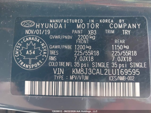 KM8J3CAL2LU169595 Hyundai Tucson Limited/sel/sport/ultimate/value