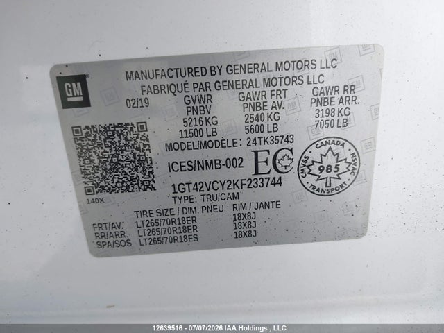 1GT42VCY2KF233744 GMC Sierra 3500hd Slt
