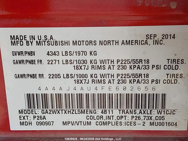 4A4AJ4AU4FE602656 Mitsubishi Rvr Gt