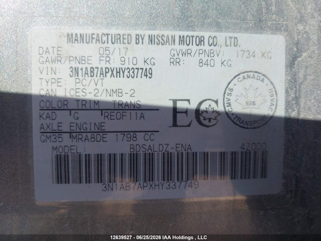 Aukcja sprzedaży 2017 Nissan Sentra 1.8 S/1.8 Sl/1.8 Sv, vin: 3N1AB7APXHY337749, numer aukcji: 12639527