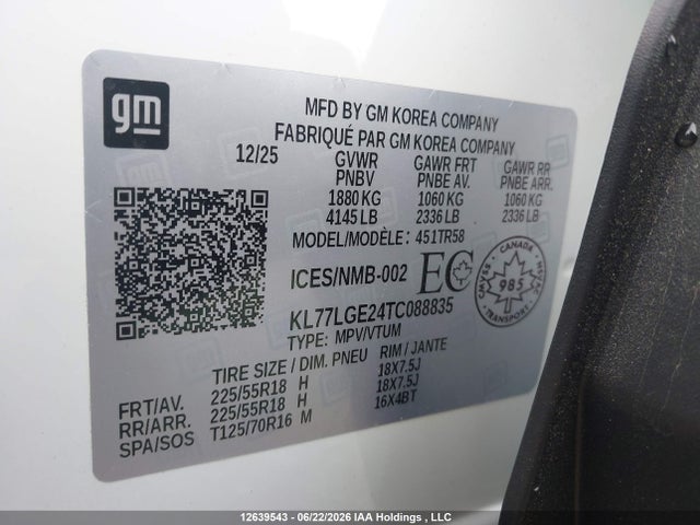 KL77LGE24TC088835 Chevrolet Trax 1rs Fwd