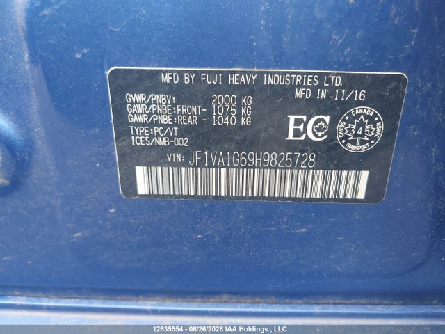Продаж на аукціоні авто 2017 Subaru Wrx, vin: JF1VA1G69H9825728, номер лоту: 12639554
