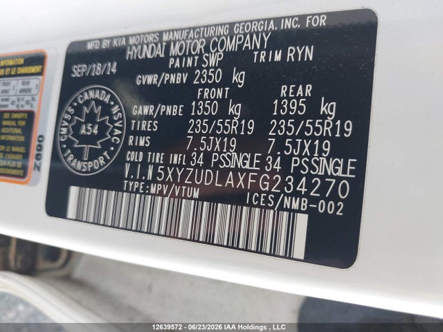 5XYZUDLAXFG234270 Hyundai SANTA FE SPORT