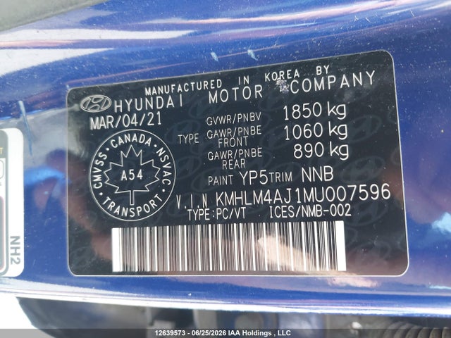Продаж на аукціоні авто 2021 Hyundai Elantra Blue, vin: KMHLM4AJ1MU007596, номер лоту: 12639573