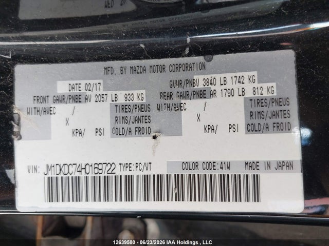12639580 :رقم المزاد ، JM1DKDC74H0169722 vin ، 2017 Mazda Cx-3 Touring مزاد بيع