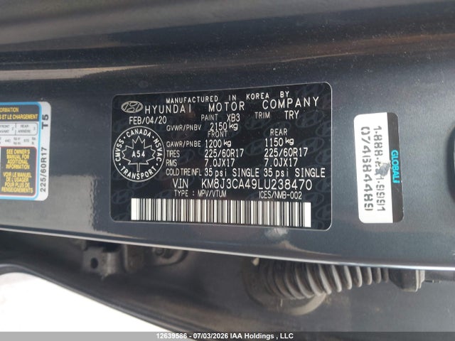 Продаж на аукціоні авто 2020 Hyundai Tucson Preferred Awd, vin: KM8J3CA49LU238470, номер лоту: 12639586