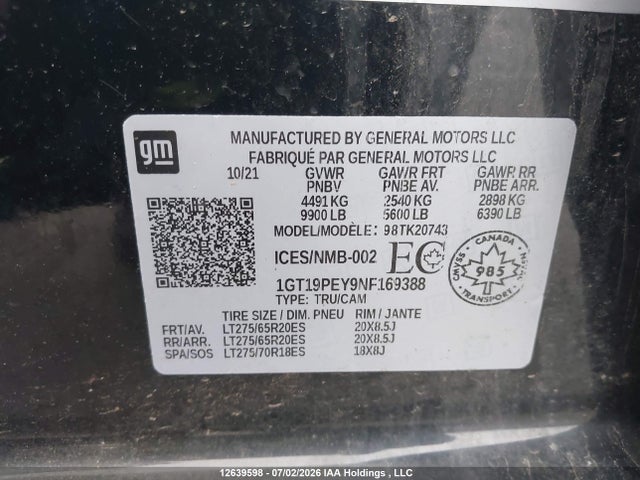 Aukcja sprzedaży 2022 Gmc Sierra 2500hd At4, vin: 1GT19PEY9NF169388, numer aukcji: 12639598