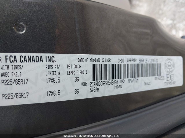 Aukcja sprzedaży 2016 Dodge Grand Caravan Crew, vin: 2C4RDGDG2GR349060, numer aukcji: 12639599