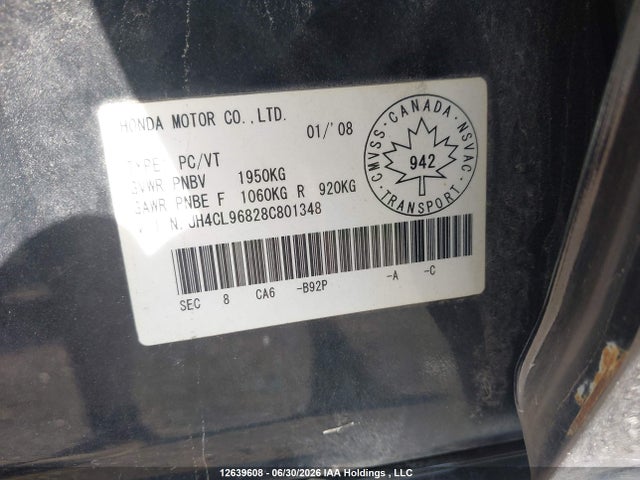 2008 Acura Tsx მანქანა იყიდება აუქციონზე, vin: JH4CL96828C801348, აუქციონის ნომერი: 12639608