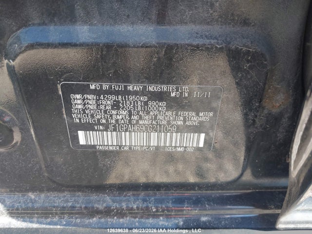 Продажа на аукционе авто 2012 Subaru Impreza Limited, vin: JF1GPAH69CG211059, номер лота: 12639638