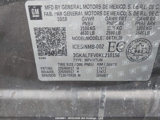 Продажа на аукционе авто 2019 Gmc Terrain Sle, vin: 3GKALTEV0KL210156, номер лота: 12639661