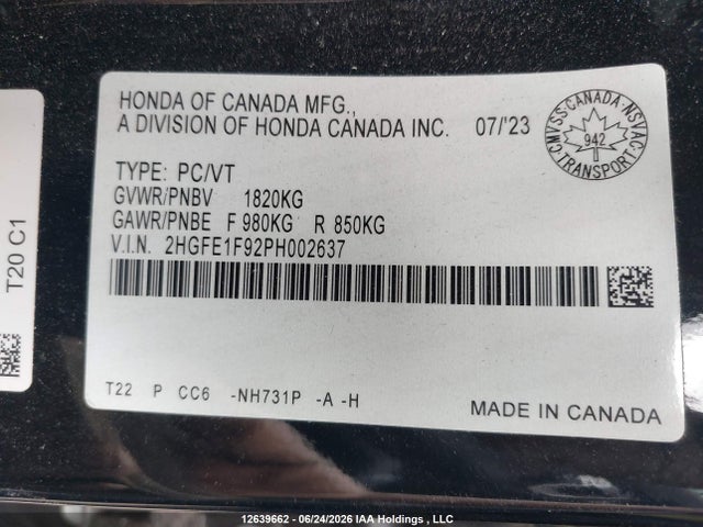 Honda Civic 2023 2HGFE1F92PH002637 Image 9