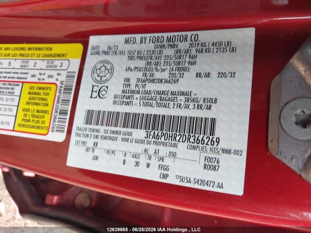 Aukcja sprzedaży 2013 Ford Fusion Se, vin: 3FA6P0HR2DR366269, numer aukcji: 12639665