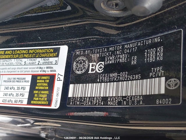 Продажа на аукционе авто 2017 Toyota Camry Hybrid Xle, vin: 4T1BD1FK7HU226385, номер лота: 12639691